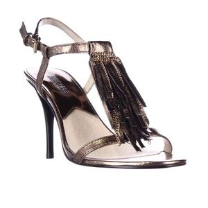 Michael Kors Vienna Chain Fringe T-Strap Heels - Size 7